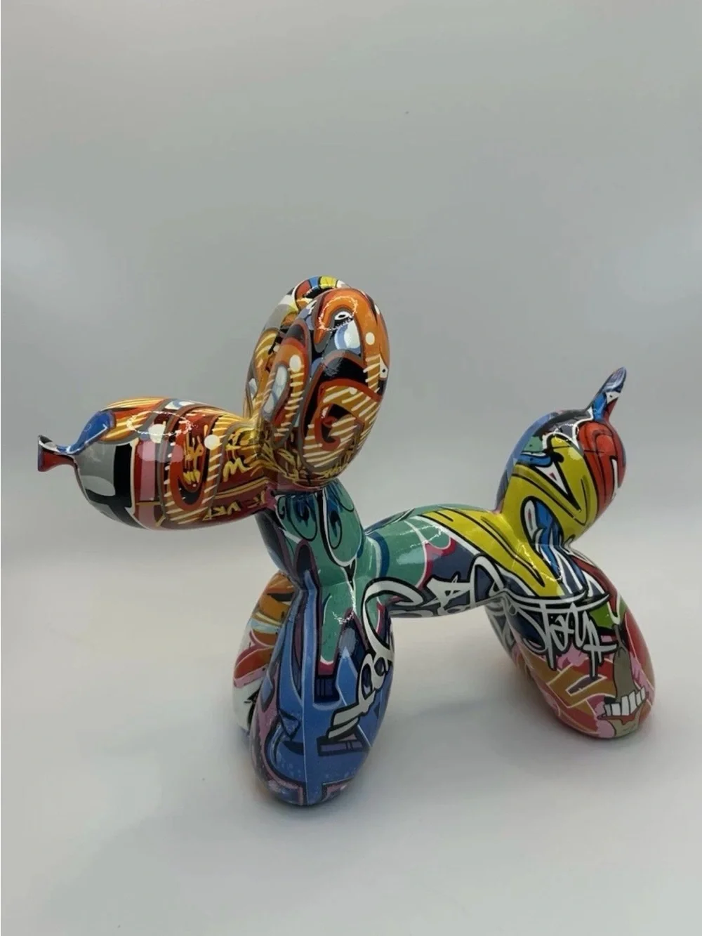 Multicolor Graffiti Balloon Dog Resin Figurine, Freestanding Animal Decor